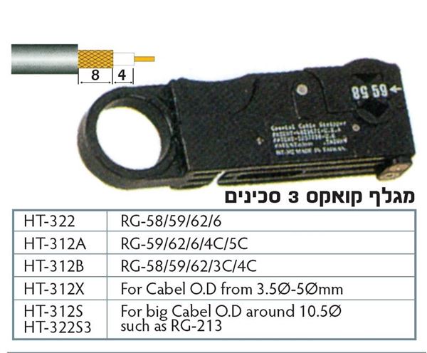תמונה של מסיר בידוד קואקס 3 סכינים RG-59-62-6