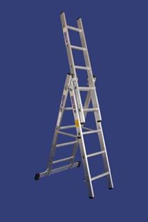 Picture of סולם אלומיניום מיקצועי 3X7 שלבים ,דו צדדי גובה 2.20 מ' , דו צדדי+הארכה גובה 3.60 מ' , שחיל 3 חלקים 5 מ' סולמות חגית