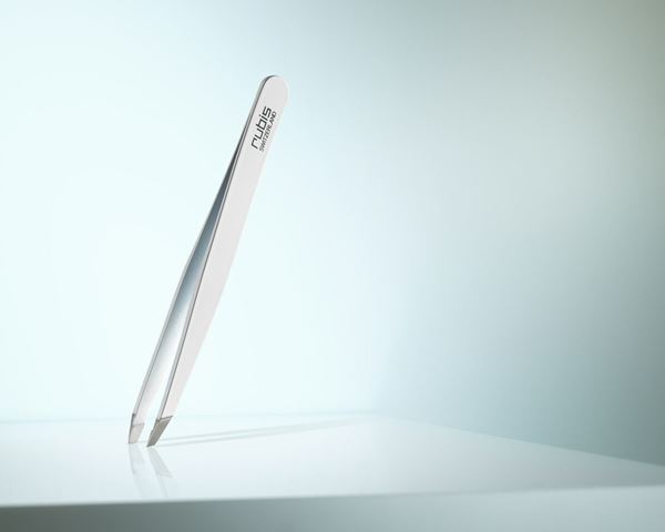 Picture of High-quality cosmetic tweezers made of white epoxy-coated stainless steel in classic design with slanted tips Rubis