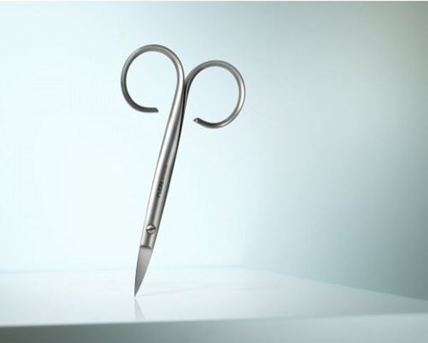 Picture of High-quality toenail scissors made of stainless steel in a distinctive design.