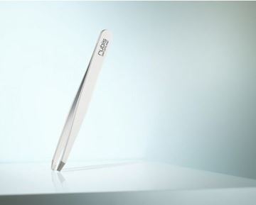 Picture of High-quality cosmetic tweezers made of white epoxy-coated stainless steel in classic design with fine straight tips.