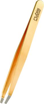 Picture of High-quality cosmetic tweezers made of stainless steel gold-plated with slanted tips