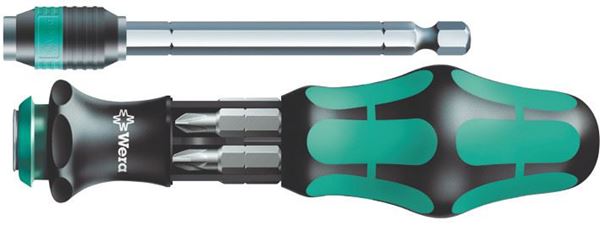 תמונה של מברג טלסקופי 20A עם 6 ביטים משולבים בראש המברג ,  ומוביל עם נעילה וורה