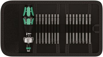 תמונה של סט 17 חלקים, ידית מברג רצ'ט עם חיבור 1/4 " וליין ביטים ארוכים 89 מ"מ בפאוץ וורה 