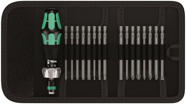 Picture of סט 17 חלקים, ידית מברג רצ'ט עם חיבור 1/4 " וליין ביטים ארוכים 89 מ"מ בפאוץ וורה 
