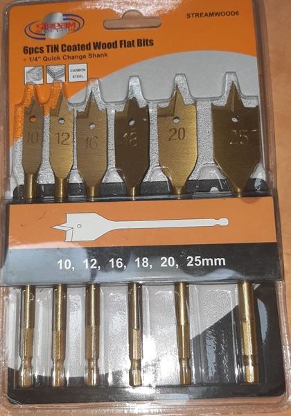 תמונה של סט מקדחים לעץ שטוח 6 יח קנה משושה לאימפקט