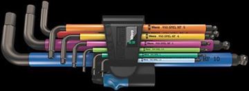 תמונה של סט מפתחות אלן כדורי צבעוני עם פונקציה לתפיסת הבורג (גולה) 1.5-10 מ"מ סדרה  950/9 וורה 