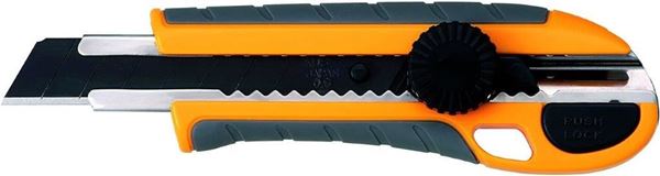 תמונה של סכין יפני  רחב עם ציפוי גומי וכפתור בטחון מגיע עם 3 להבים שחורים חדים יותר KDS    