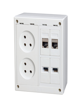 תמונה של קופסא 4 D-14 מקום עה"ט+2 שקע לבן+מתאם