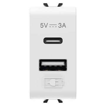 תמונה של שקע USB כפול קורוס TYPE A+C - 3A 1 מודול לבן מט