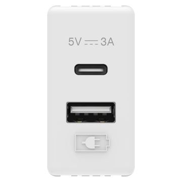 תמונה של שקע USB כפול סיסטם TYPE A+C - 3A 1 מודול לבן