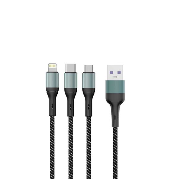 תמונה של כבל טעינה 3 ב- 1 שחור 60W TYPE C/IPHONE/MICRO