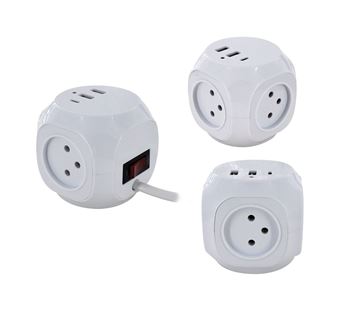 תמונה של מפצל קוביה 3 שקעים+TYPE C+USB+ כבל מאריך כ- 1.5 מ'