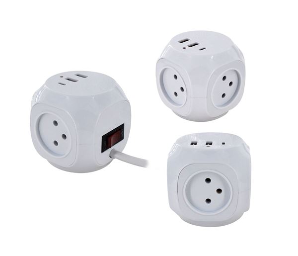 תמונה של מפצל קוביה 3 שקעים+TYPE C+USB+ כבל מאריך כ- 1.5 מ'