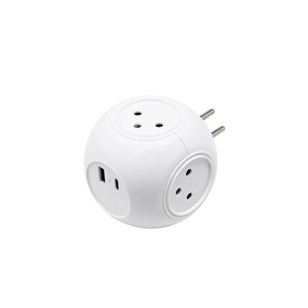 תמונה של מפצל קובייה 4 שקעים + 2.1A USB + TYPE-C